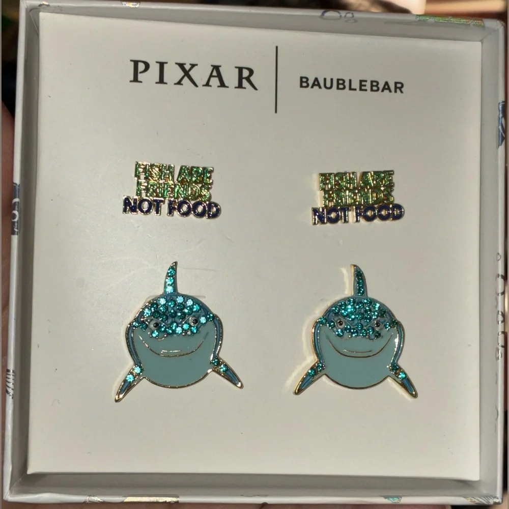 DISNEY PIXAR Finding Nemo Enamel Glitter Shark Fish Two 2 Pair Earrings NEW NWT